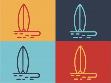 Kamp Sörf Logosu Şablonu, Tahtanın Basit Düz Simgesi, Yaz, Deniz