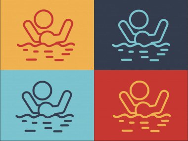 Dikkatsiz Yüzme Logosu Şablonu, Basit Düz Kişi Simgesi, Genç, Mutlu