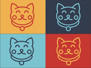 Kedi Tılsımı Logo Şablonu, Tılsımın Basit Düz Simgesi, Kedi, Vektör