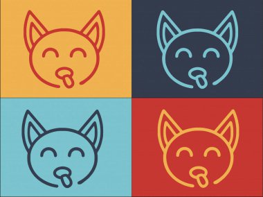 Kedi Yüzlü Logo Şablonu, Kedi, Şirin ve Yüzün Basit Düz Simgesi