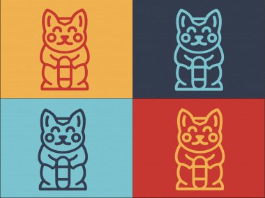 Kedi Heykeli Logo Şablonu, Basit Düz Heykel Simgesi, Kedi, Hayvan