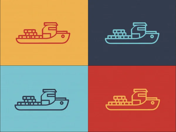 Kargo Gemisi Logo Şablonu Geminin Basit Düz Simgesi Konteynır Nakliye — Stok Vektör
