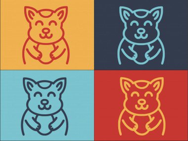 Seramik Kedi Logosu Şablonu, Kedi Düz Simgesi, Beyaz, Seramik