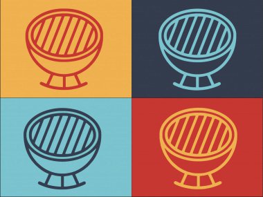 Kömür Izgara Logosu Şablonu, Basit Kömür Düz Simgesi, Barbekü, Yangın