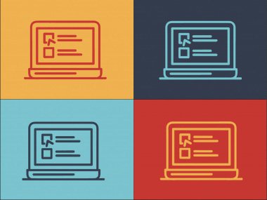 Laptop Logo Şablonu Üzerine İşaretleme Kutuları, Laptop 'un Basit Düz Simgesi, İşaretleme Kutusu, Bilgisayar