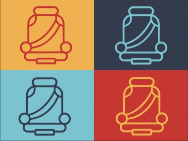 Emniyet kemeri şablonu olan çocuk koltuğu, arabanın basit düz simgesi, çocuk, güvenlik