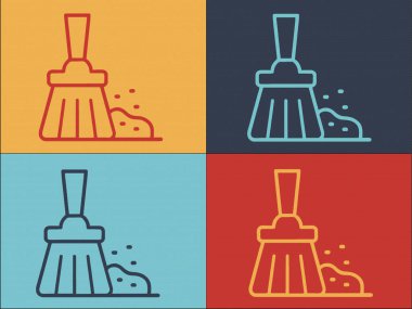 Temizleme Süpürgesi Logo Şablonu, Süpürgenin Basit Düz Simgesi, Ev, Fırça