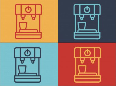 Cam logo şablonu olan kahve makinesi, basit bir ikon kahve, içecek, bardak.