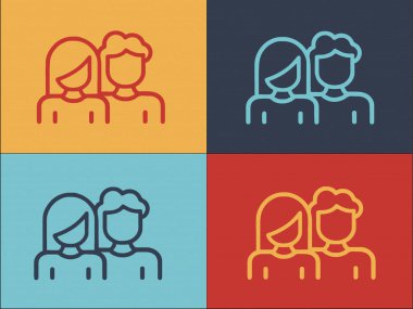 Çift Logosu Şablonu, Aşkın Basit Düz Simgesi, Çift, Birlikte