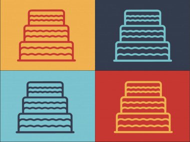 Krem Büyük Kek Logosu Şablonu, Basit Düz Yiyecek Simgesi, Tatlı, Pasta