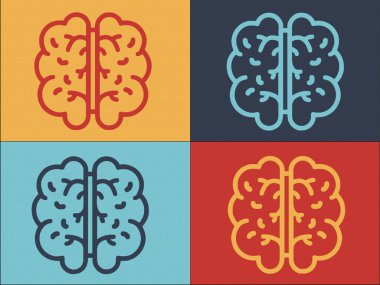 Yaratıcı İnsan Beyni Logo Şablonu, Basit Düz Beyin Simgesi, Akıl, İnsan