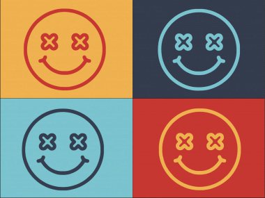 Crossed Eyes Emoji Logo Şablonu, Basit Düz Emoji Simgesi, Çizgi Film, Duygu Simgesi