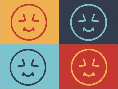 Şirin Emoji Logo Şablonu, Şirinin Basit Düz Simgesi, Mutlu, Vektör