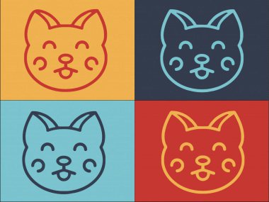 Şirin Japon Kedi Logosu Şablonu, Basit Sevimli Düz Simgesi, Japonca, Kedi
