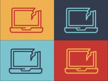Hasarlı Laptop Logo Şablonu, Bilgisayarın Basit Düz Simgesi, Kaza