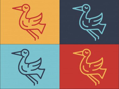 Dans Eden Leylek Logosu Şablonu, Leyleğin Basit Düz Simgesi, Kuş, Doğa