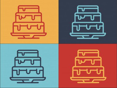 Dekorasyon Kek Logosu Şablonu, Dekorasyonun Basit Düz Simgesi, Yiyecek, Pasta