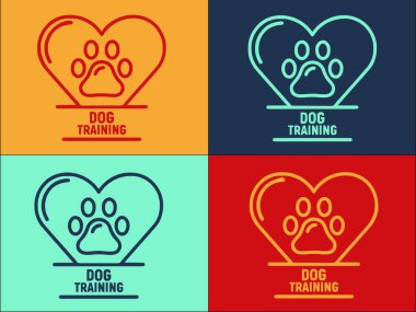 Köpek Pençesi Kalbinde Logo Şablonu, Hayvanların basit Düz Simgesi, evcil hayvan, aşk