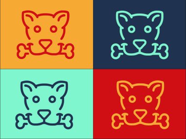 Kemik Logosu Şablonlu Köpek, Kemiğin Basit Düz Simgesi, Yavru Köpek, Köpek