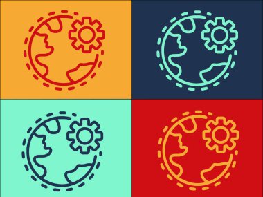 Dünya ve Vites Logosu Şablonu, Basit Düz Düz Teçhizat Simgesi, Dünya, Dünya