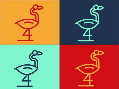 Egret Flamingo Logo Şablonu, Basit Düz Hayvan Simgesi, Kuş, Vahşi