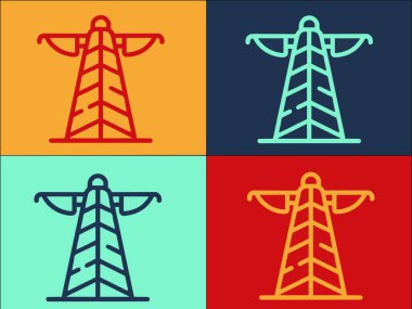 Elektrik Kulesi Logo Şablonu, Basit Düz Elektrik Simgesi, Sütun, Güç