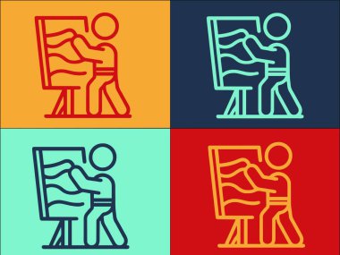 Ergonomik Çalışma Logosu Şablonu, Bilgisayarın Basit Düz Simgesi, Masa, Ofis