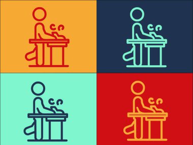 Ergonomik Çalışma İstasyonu Logo Şablonu, Çalışma İstasyonunun Basit Düz Simgesi, Masa, İş