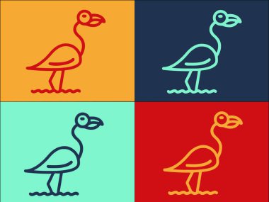 Fauna Flamingo Logo Şablonu, Flamingo 'nun Basit Düz Simgesi, Fauna, Hayvan