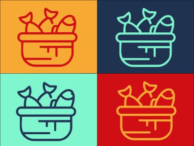 Balık Sepeti Logo Şablonu, Basit Düz Yiyecek Simgesi, Sepet, Balık