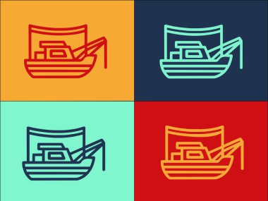 Balıkçı Teknesi Logo Şablonu, Geminin, teknenin, denizin Basit Düz Simgesi
