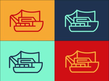 Balıkçı Gemisi Logo Şablonu, Geminin, teknenin, suyun Basit Düz Simgesi