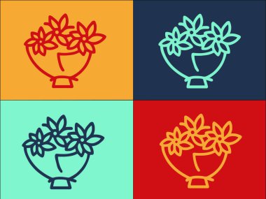 Çiçek Buketi Teslimat Şablonu, Basit Düz Buket Simgesi, Çiçek, Hediye