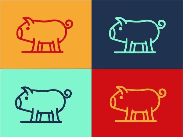 Farm Pig Logo Template, Simple Flat Icon of animal, pig, farm