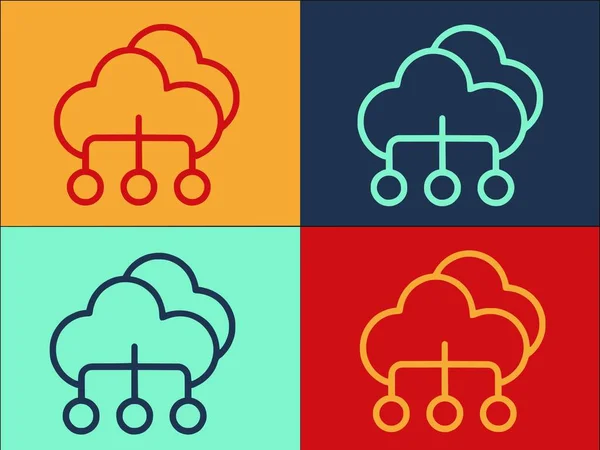 Πρότυπο Logo Διακομιστή Cloud Δεδομένων Αναζήτησης Απλό Επίπεδο Εικονίδιο Αναζήτησης — Διανυσματικό Αρχείο