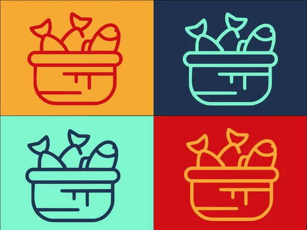 Modèle Logo Panier Poisson Icône Plate Simple Nourriture Panier Poisson — Image vectorielle