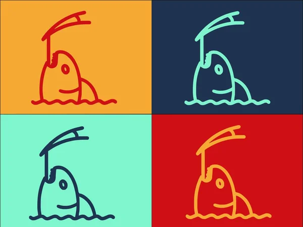 Modèle Logo Pêche Icône Plate Simple Pêche Eau Nature — Image vectorielle