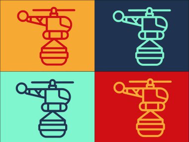 Orman yangını helikopter logosu, basit helikopter ikonu, duman, orman