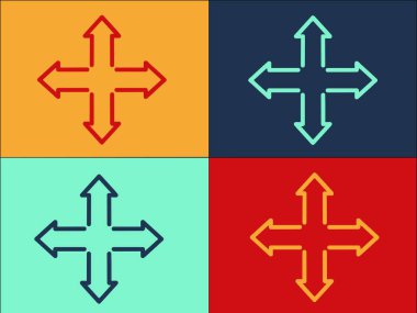 Dört Yön Oku Logo Şablonu, Okun Basit Düz Simgesi, yön, vektör