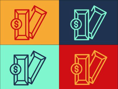 Altın Çubuklar Logo Şablonu, Basit Düz Finans Simgesi, Banka, Para