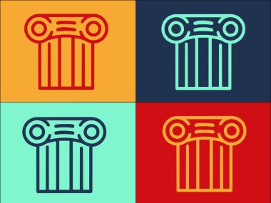 Yunan Sütun Logo Şablonu, Yunan, antik ve mimarinin Basit Düz Simgesi