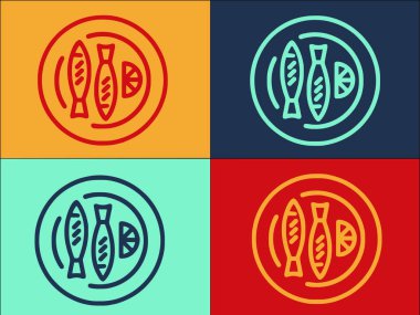 Izgara Tabak Logosu Şablonu, Tabağın Basit Düz Simgesi, Izgara, Yemek