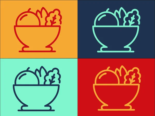Modèle Logo Salade Fruits Frais Icône Plate Simple Petit Déjeuner — Image vectorielle