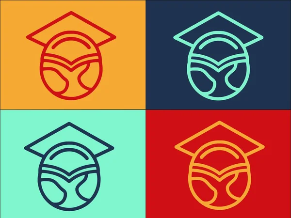 Global Graduated Hat Logo Szablon Prosta Płaska Ikona Kapelusza Edukacji — Wektor stockowy