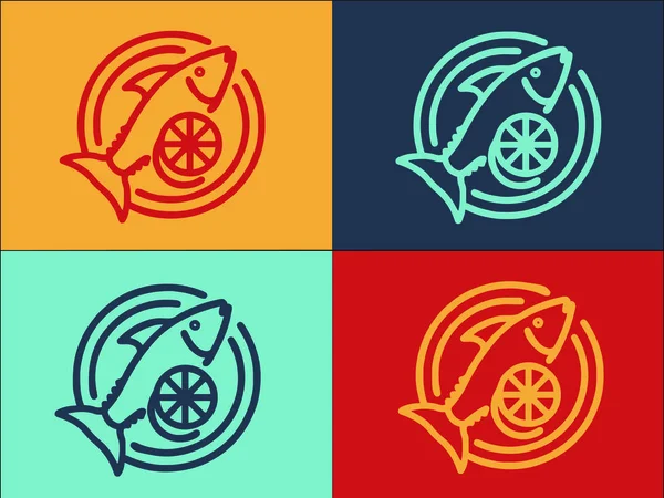 Greek Fish Dish Logo Template Eenvoudige Platte Pictogram Van Voedsel — Stockvector