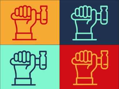 Çekiç Elde Logo Şablonu, Çekicin basit düz simgesi, el, izole edilmiş