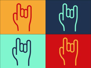 El hareketleri Rock U Logo Şablonu, Basit Düz Jest Simgesi, sembol, el