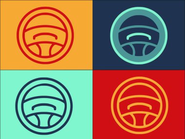 El direksiyonu logosu şablonu, arabanın basit düz simgesi, el, tekerlek