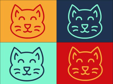 Mutlu kedi figürlü logo şablonu, Japon, kedi, Japonya 'nın basit düz simgesi