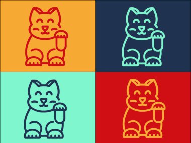 Mutlu Doğulu Kedi Logosu Şablonu, Hayvanların Basit Düz Simgesi, Şirin, Doğulu